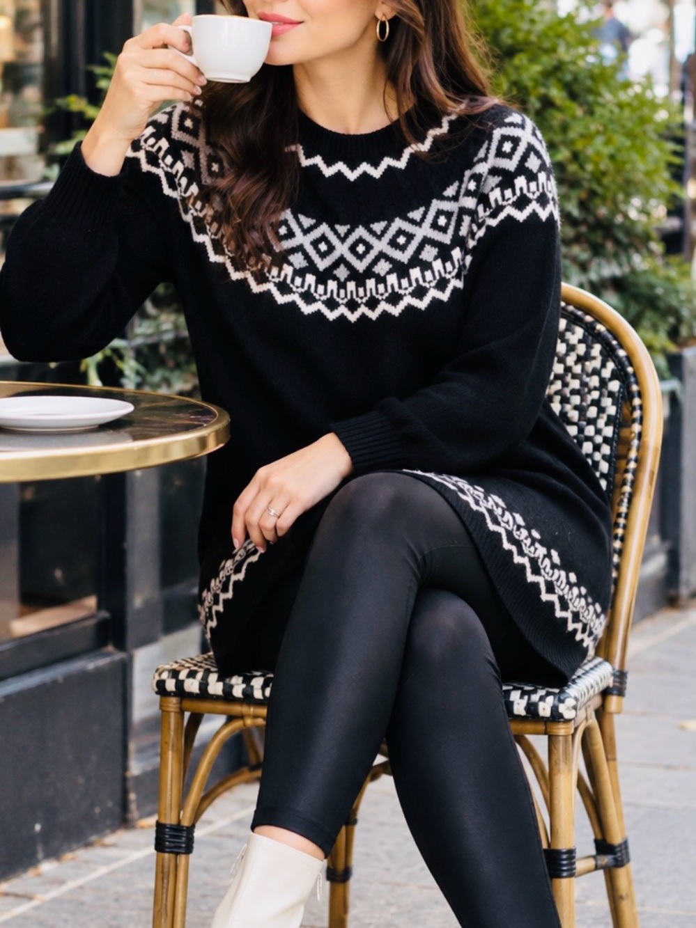 Classy loft Black Nordic Pattern Knit Tunic Sweater Dress size Medium